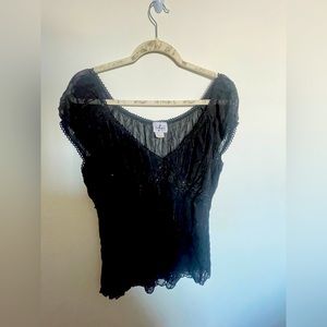 Beaded black 3x sheer top